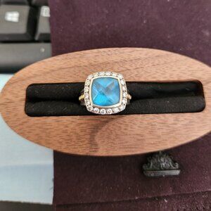 Lagos Diamond and Blue Topaz Ring. Size 6